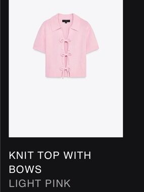 Zara Soft Pink V-Neck Tie-Front Knit Sweater